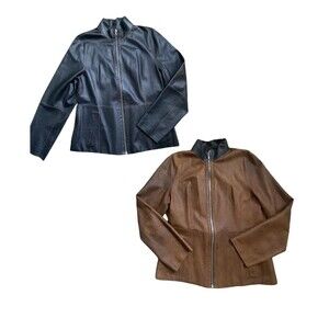 Kircilar Reversible Lightweight Black ,Brown Leather & Suede Jacket Sz 42 Women